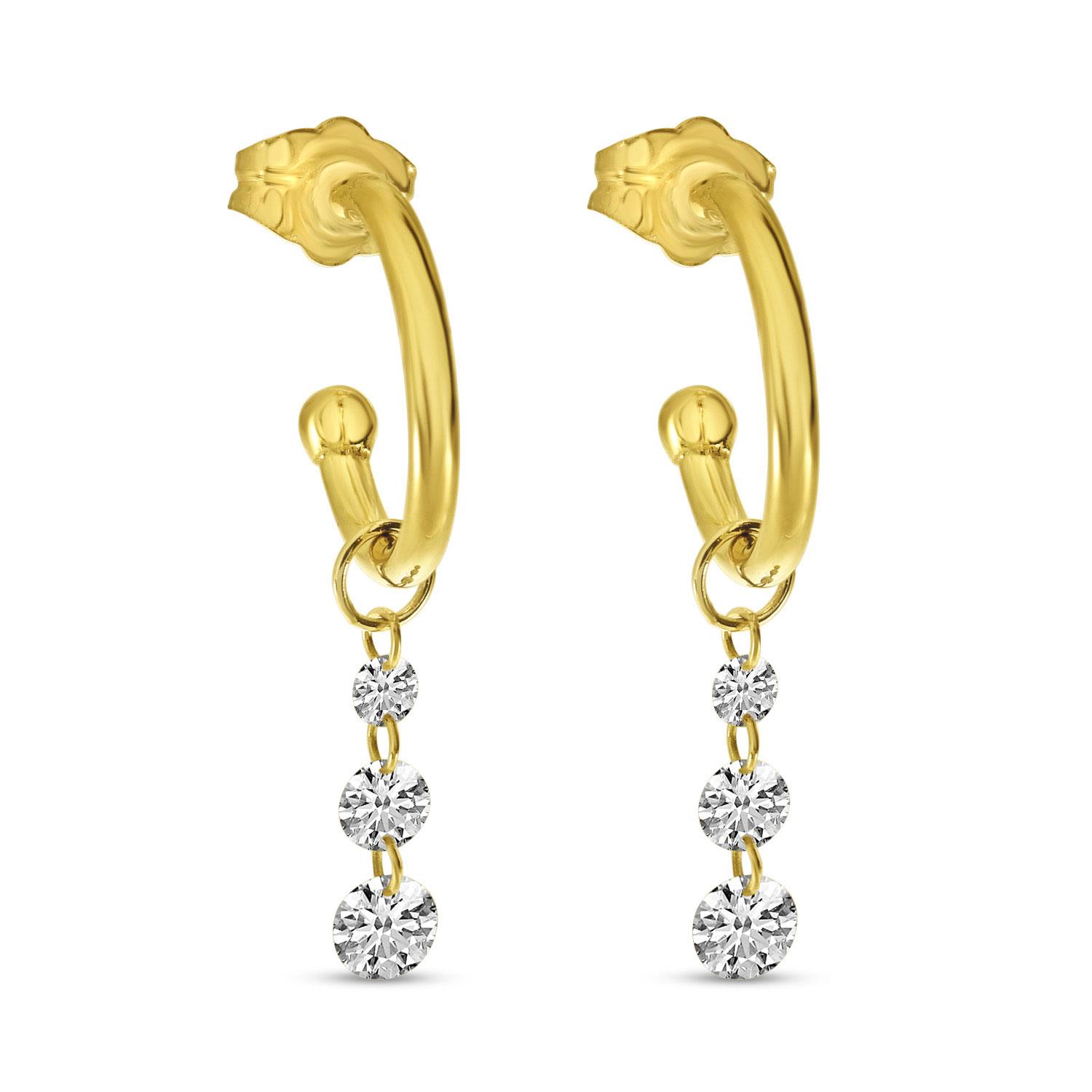 14K Yellow Gold Dashing Diamonds Hoop Charm Dangles