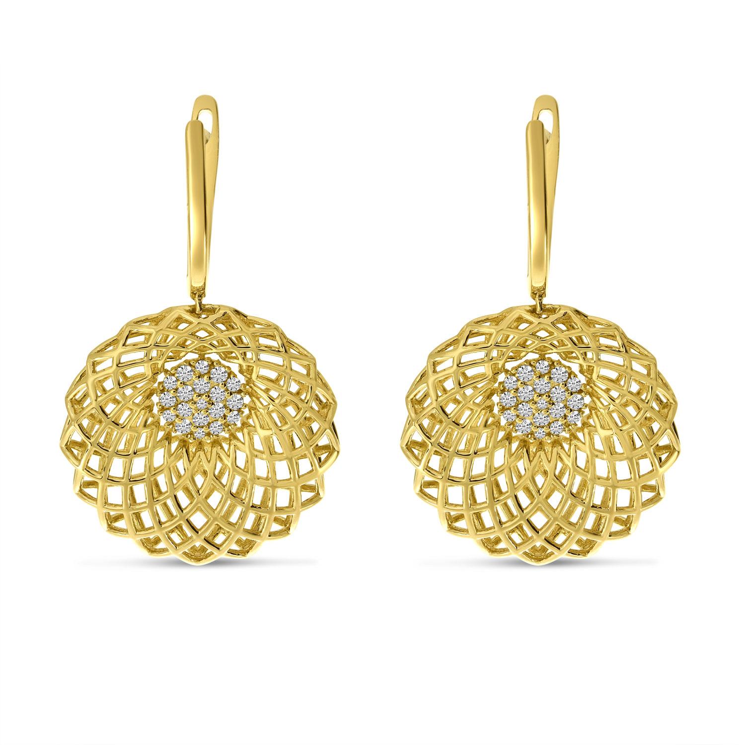 14K Yellow Gold Diamond Lightweight Floral Earrings