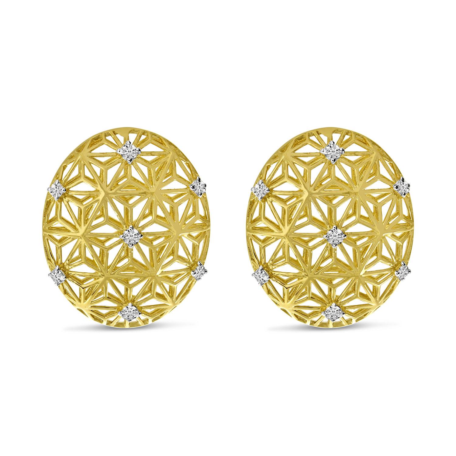 14K Yellow Gold Diamond Lightweight Filigree Stud Earrings