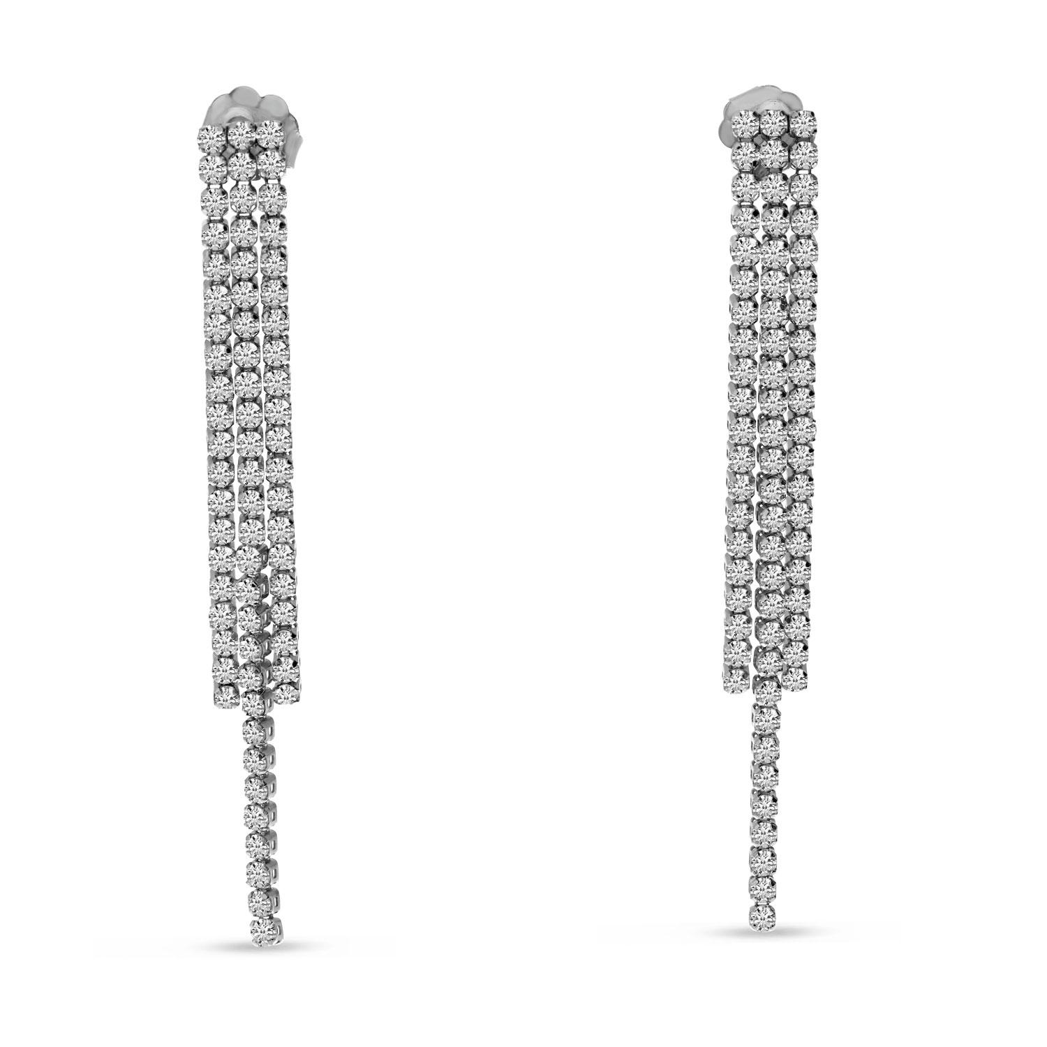 14K White Gold Triple Cascading Diamond Flexible Dangle Earrings