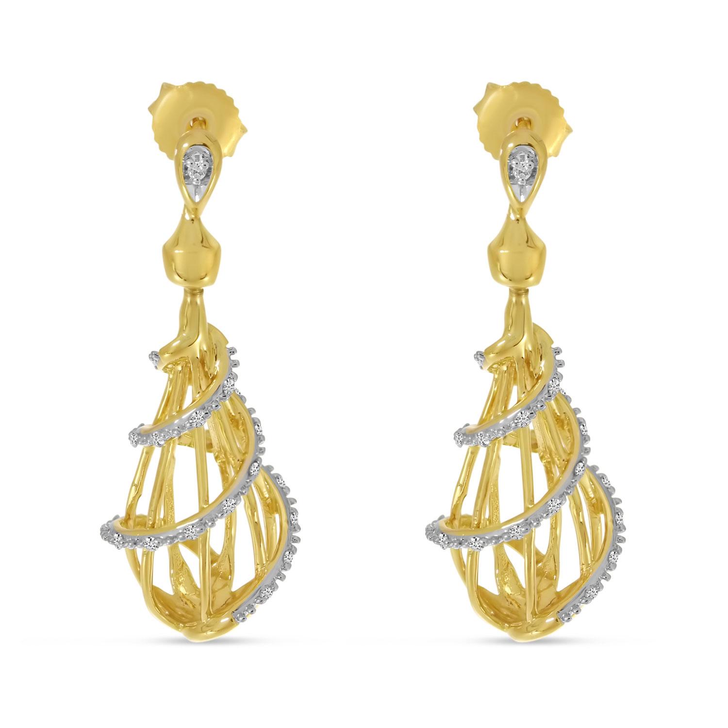 14K Yellow Gold Diamond Spiral Cage Earrings