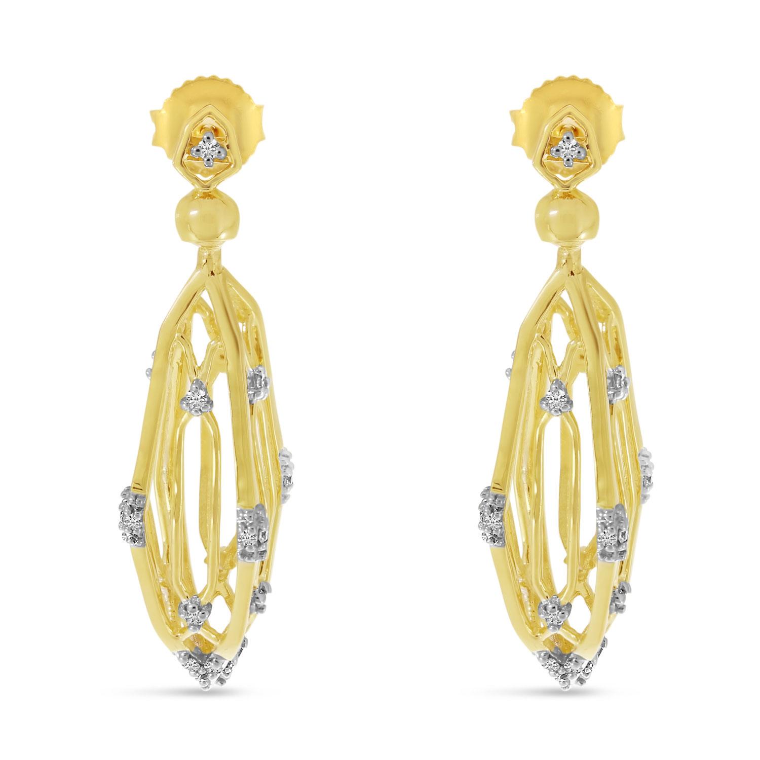 14K Yellow Gold Diamond Cage Earrings