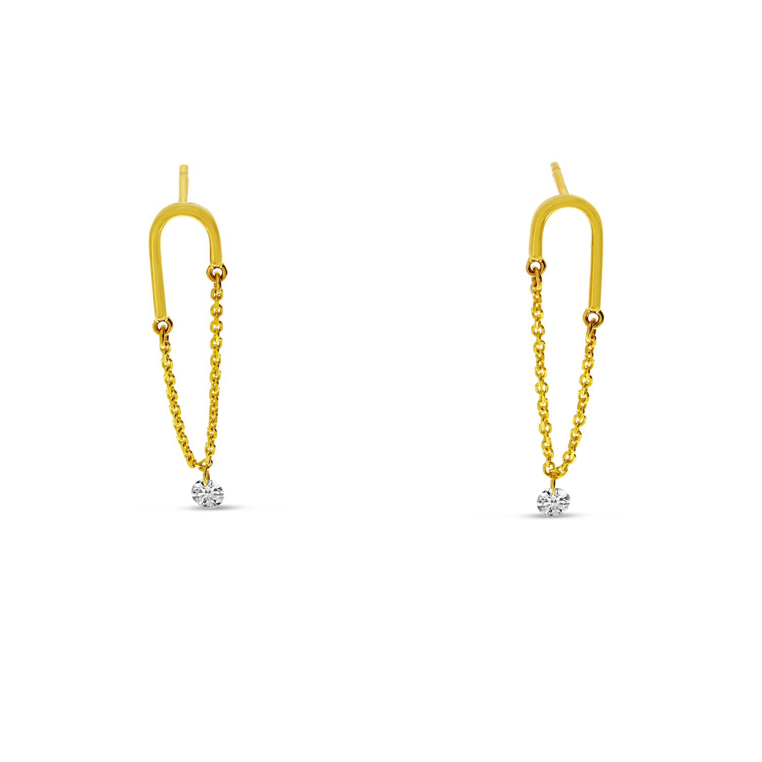 14K Yellow Gold Dashing Diamond U Shape Diamond Earrings
