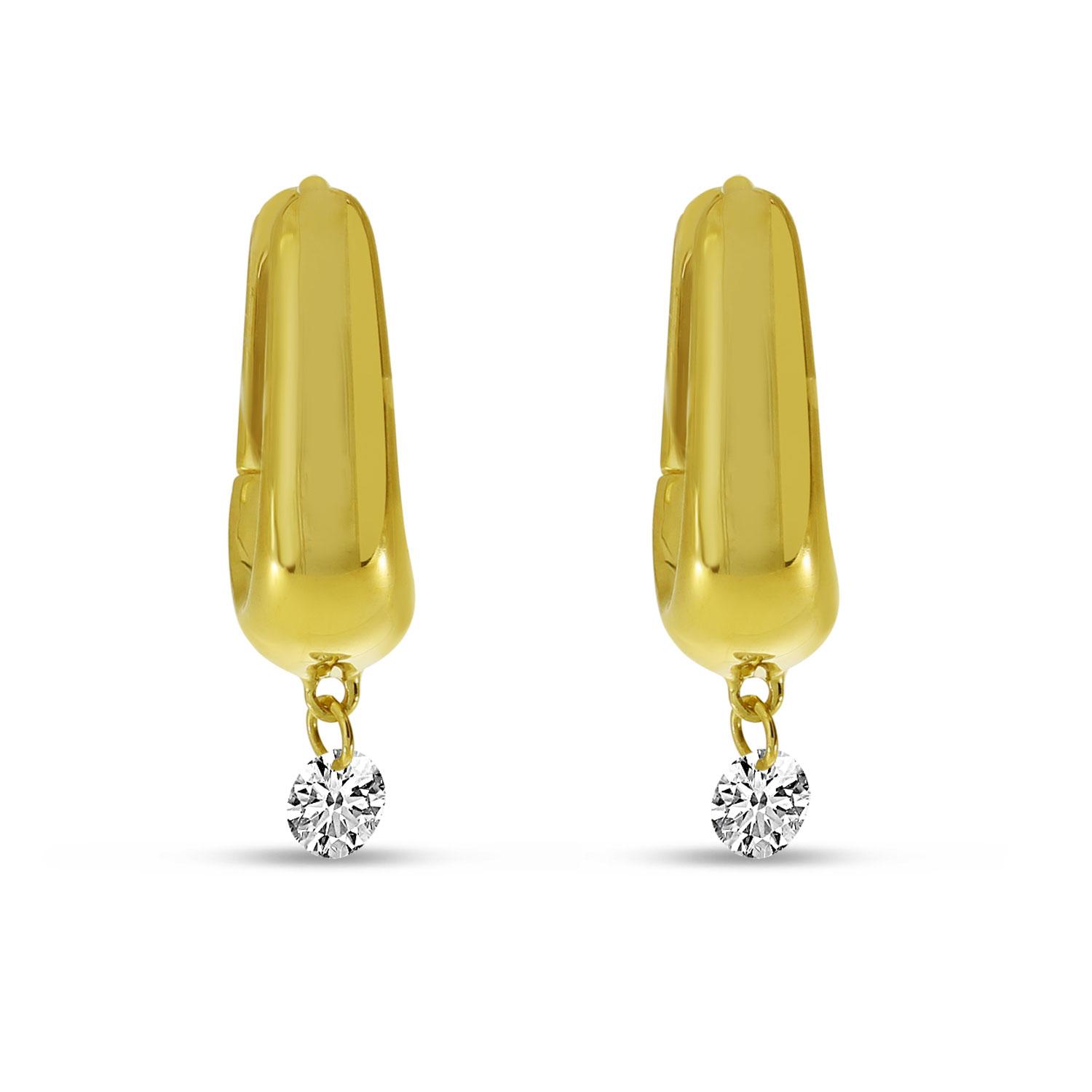 14K Yellow Gold Dashing Diamond Thick Gold Huggies