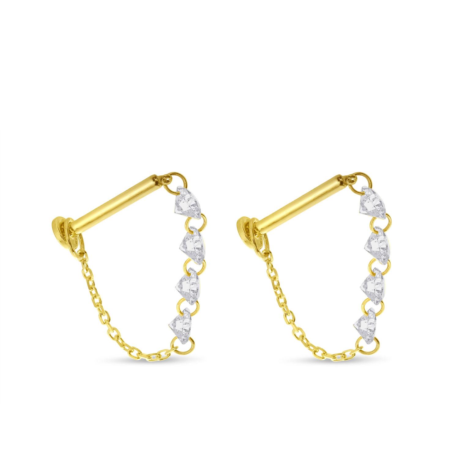 14K Yellow Gold Dashing Diamond Front/Back Chain Earrings