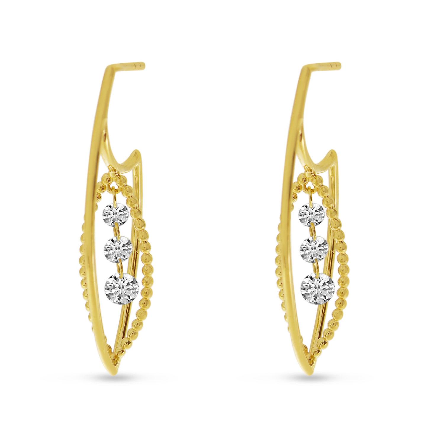 14K Yellow Gold Dashing Diamonds 3D Beaded Earrings