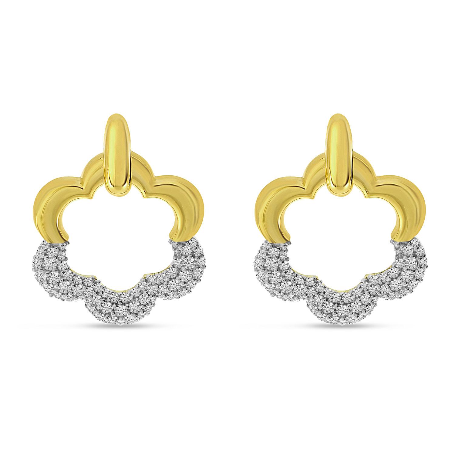 14K Yellow Gold Pave Diamond Floral Earrings