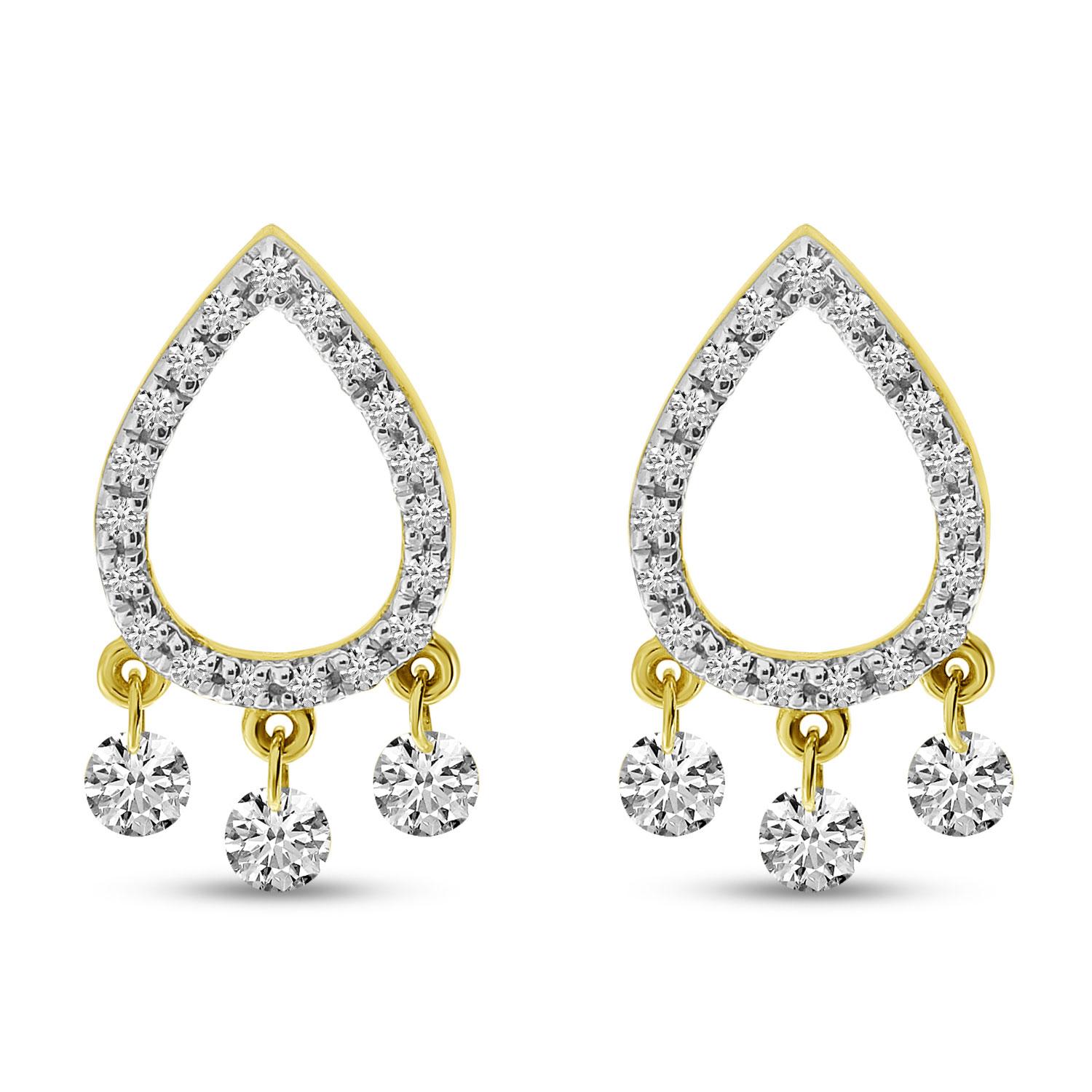 14K Yellow Gold Dashing Diamond Pear Shape Stud Earrings