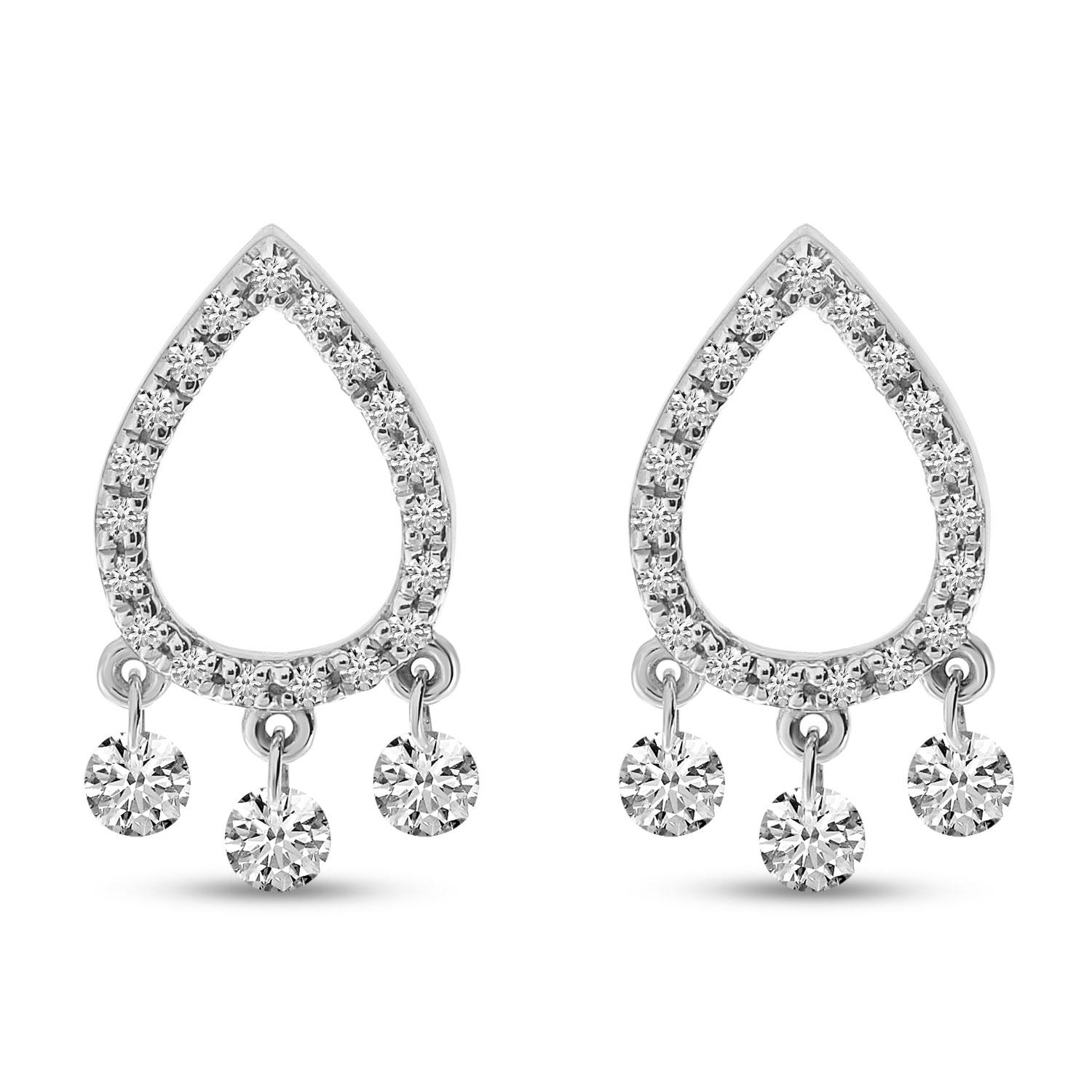 14K White Gold Dashing Diamond Pear Shape Stud Earrings