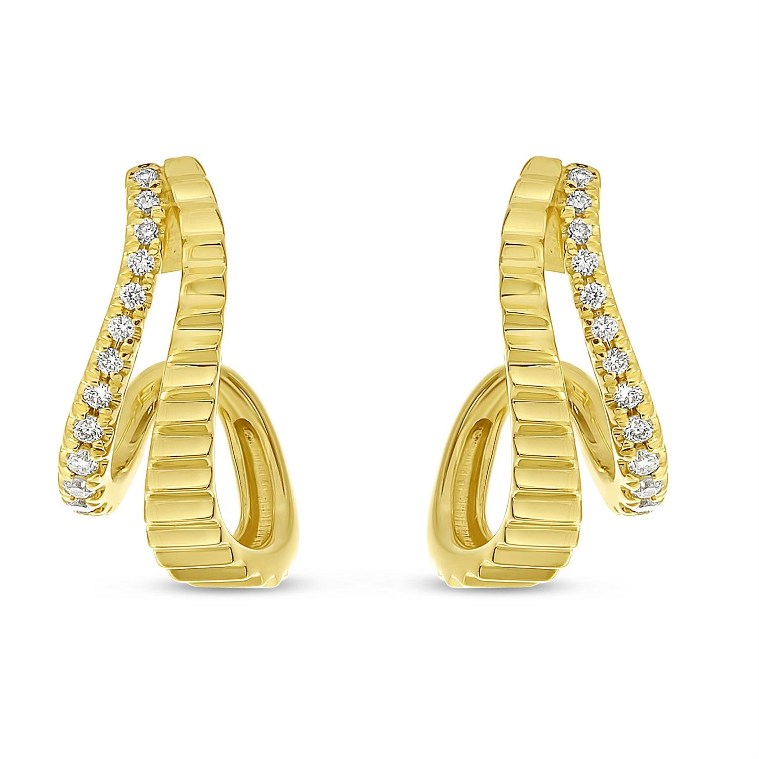 14K Yellow Gold Diamond Fluted Wave Earrings
