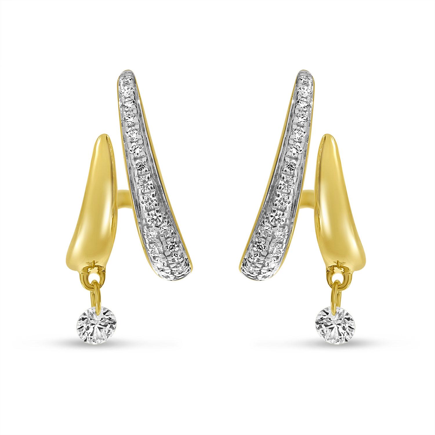 14K Yellow Gold Dashing Diamond Double Huggie Earrings