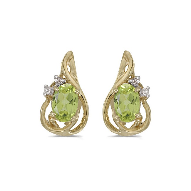 14k Yellow Gold Oval Peridot And Diamond Teardrop Earrings