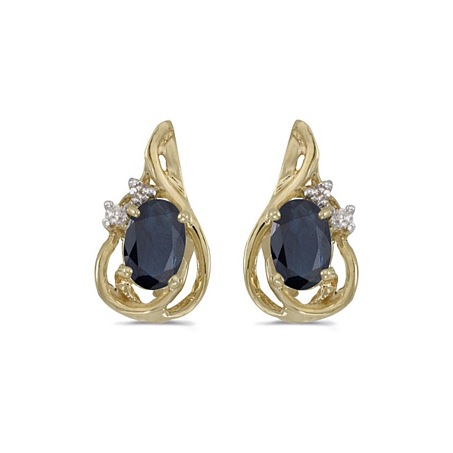 14k Yellow Gold Oval Sapphire And Diamond Teardrop Earrings