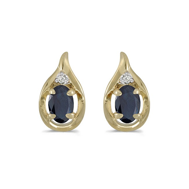 14k Yellow Gold Oval Sapphire And Diamond Earrings