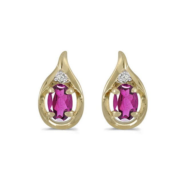 14k Yellow Gold Oval Pink Topaz And Diamond Earrings