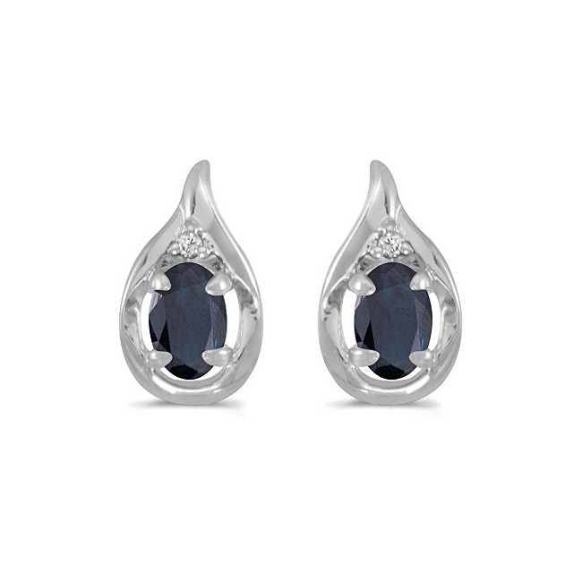 14k White Gold Oval Sapphire And Diamond Earrings