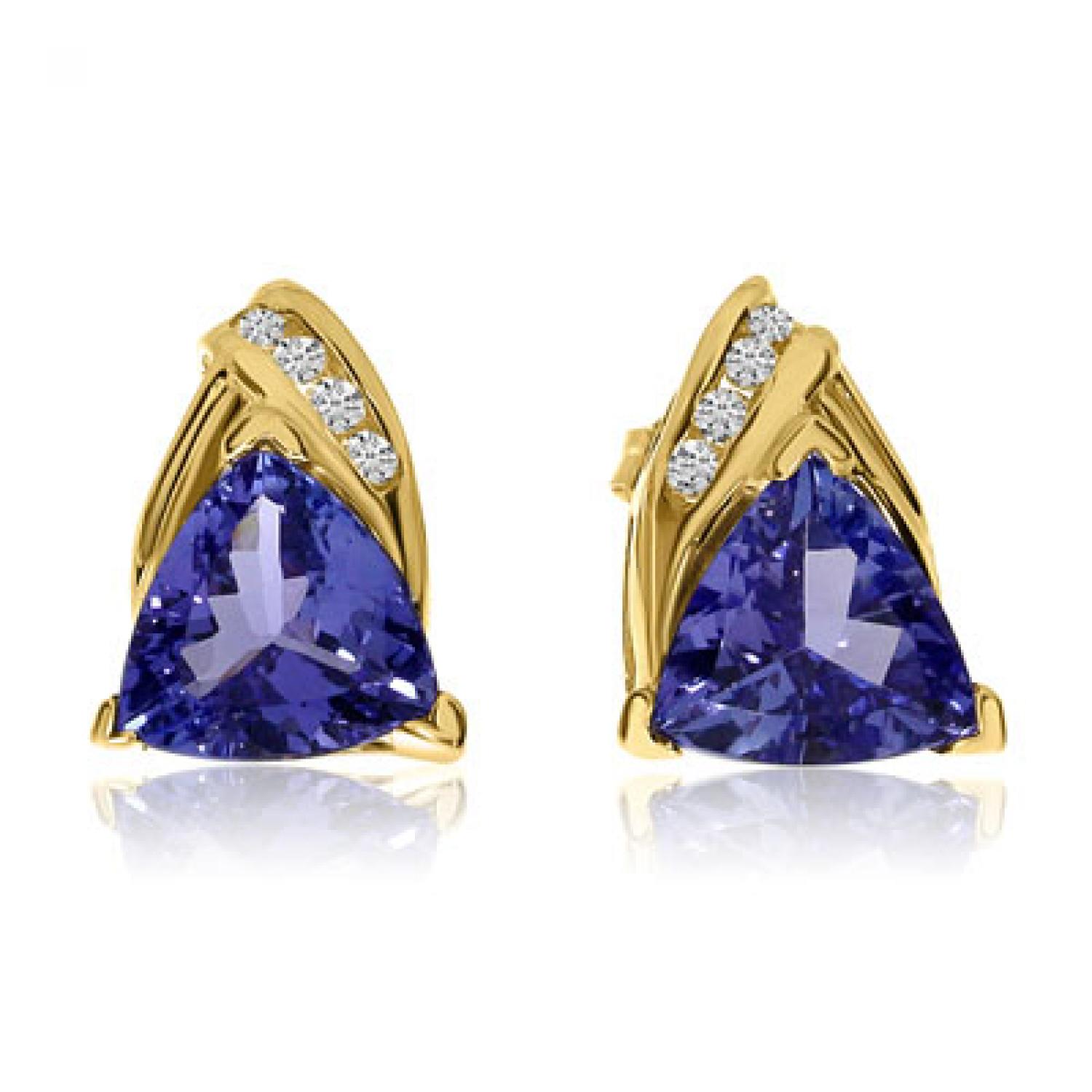 14K Yellow Gold 7mm Trillion Tanzanite and Diamond Earrings