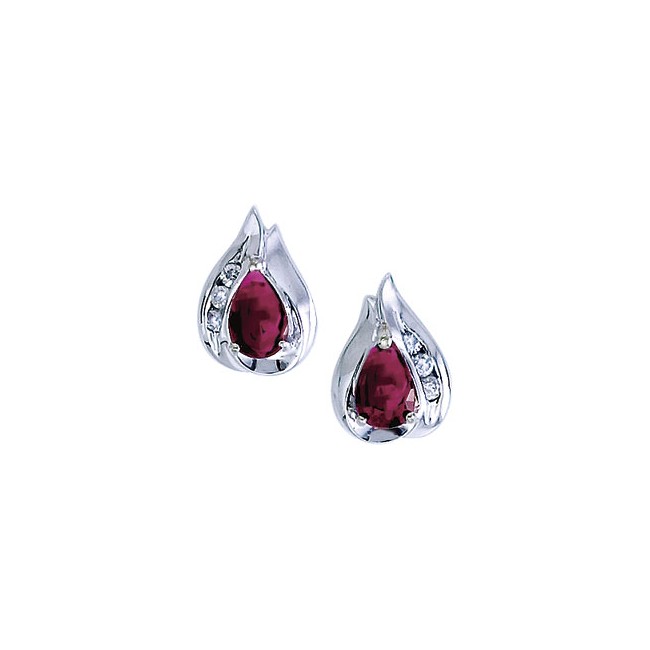 14K White Gold Pear Ruby and Diamond Stud Earrings