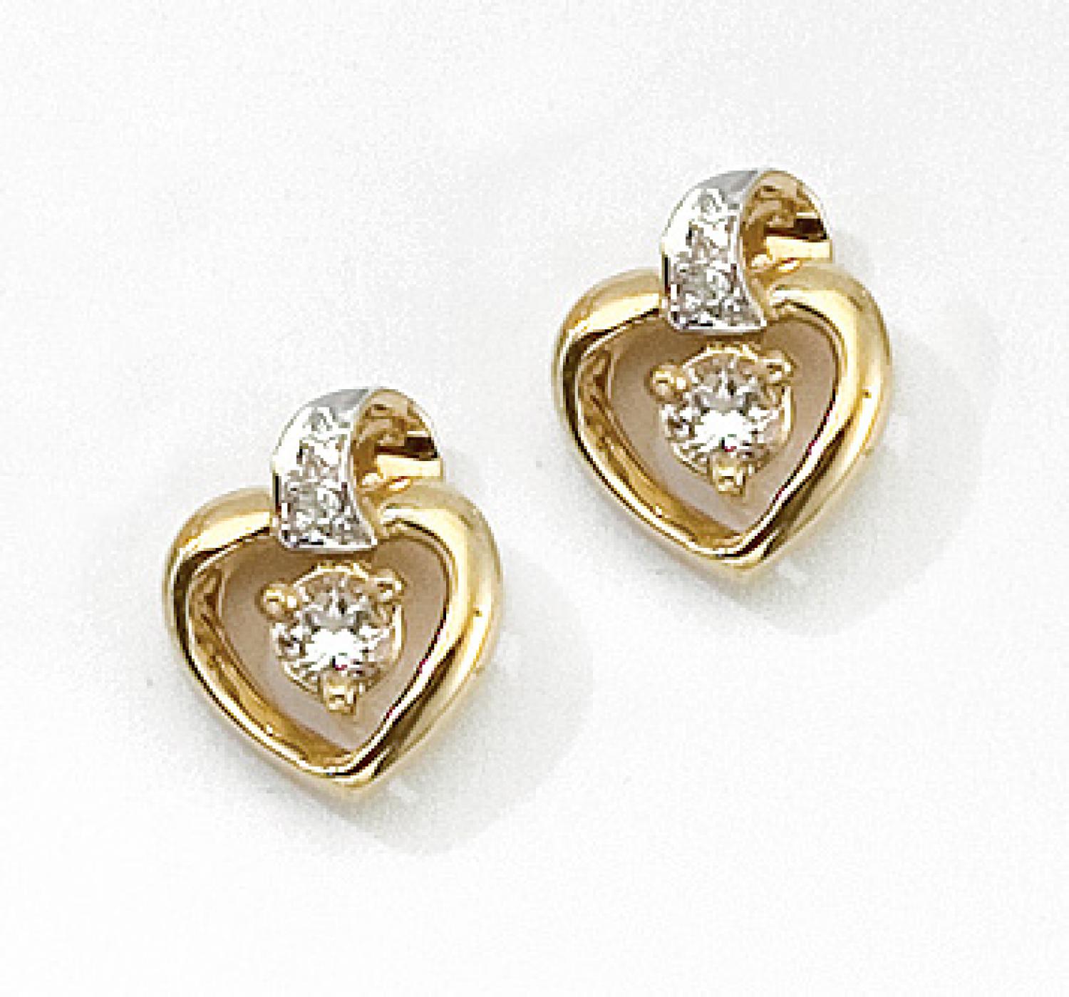 14k Yellow Gold Round White Topaz And Diamond Heart Earrings