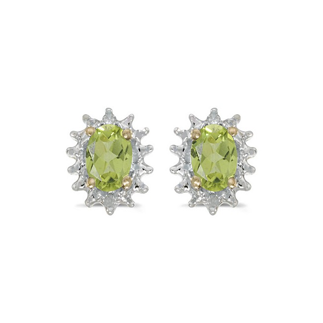 14k Yellow Gold Oval Peridot And Diamond Earrings