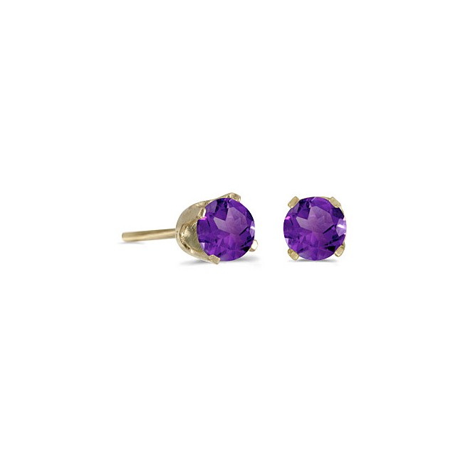 14k Yellow Gold Round Amethyst Stud Earrings