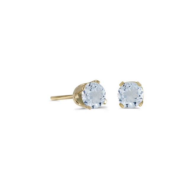 14k Yellow Gold Round Aquamarine Stud Earrings