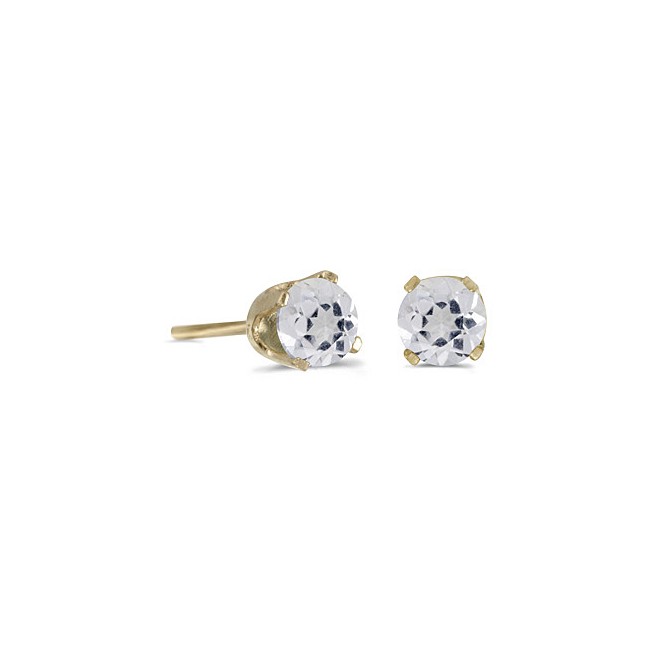 14k Yellow Gold Round White Topaz Stud Earrings