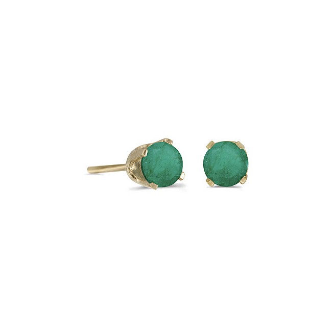 14k Yellow Gold Round Emerald Stud Earrings