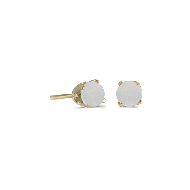 14k Yellow Gold Round Opal Stud Earrings