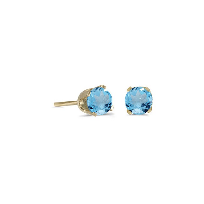 14k Yellow Gold Round Blue Topaz Stud Earrings