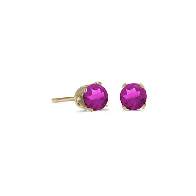14k Yellow Gold Round Pink Topaz Stud Earrings