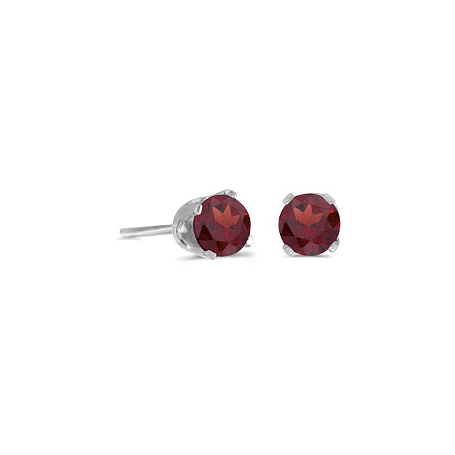 14k White Gold Round Garnet Stud Earrings