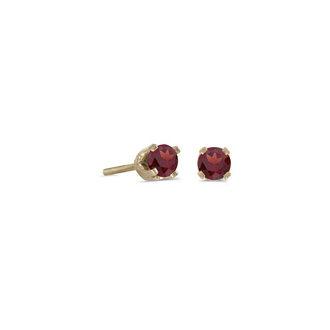 14k Yellow Gold Round Garnet Screw-back Stud Earrings