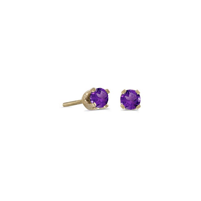 14k Yellow Gold Round Amethyst Screw-back Stud Earrings