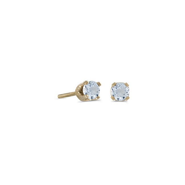 14k Yellow Gold Round Aquamarine Screw-back Stud Earrings