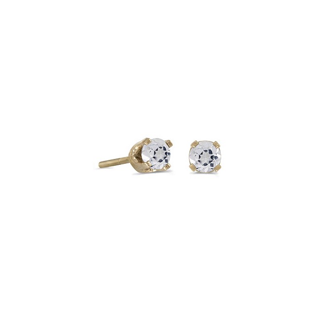 14k Yellow Gold Round White Topaz Screw-back Stud Earrings