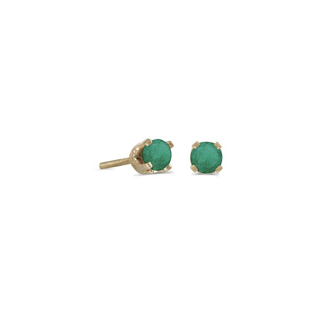 14k Yellow Gold Round Emerald Screw-back Stud Earrings