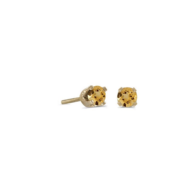 14k Yellow Gold Round Citrine Screw-back Stud Earrings