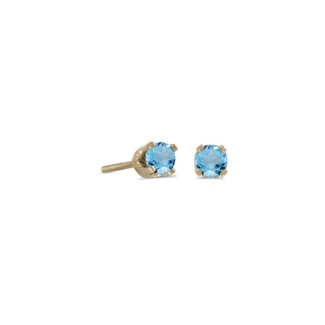 14k Yellow Gold Round Blue Topaz Screw-back Stud Earrings