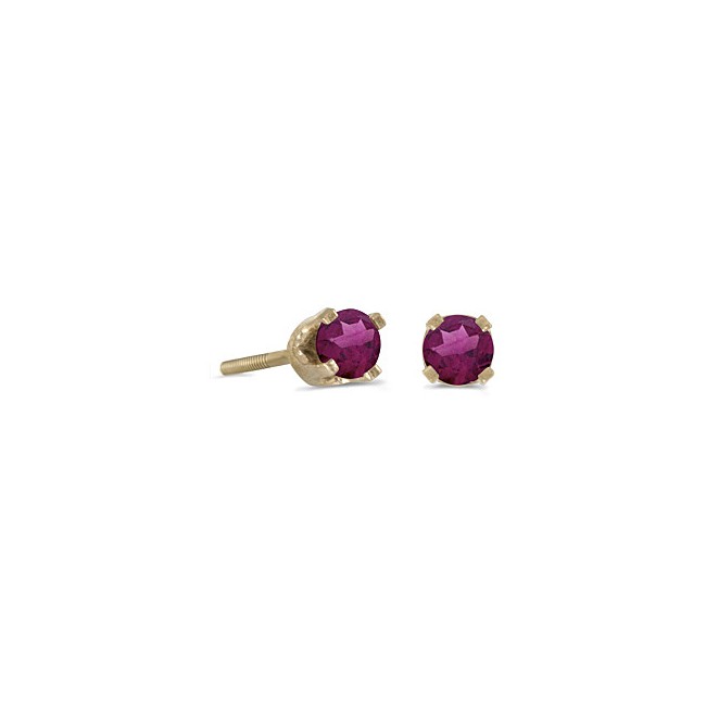 14k Yellow Gold Round Rhodolite Garnet Screw-back Stud Earrings