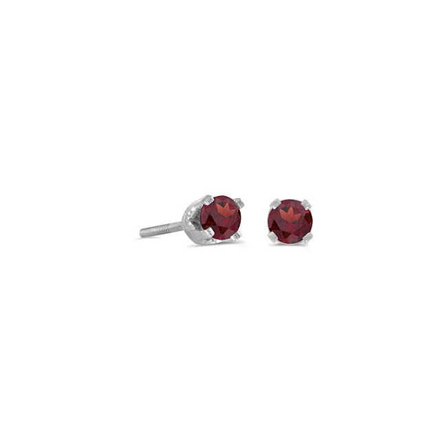 14k White Gold Round Garnet Screw-back Stud Earrings