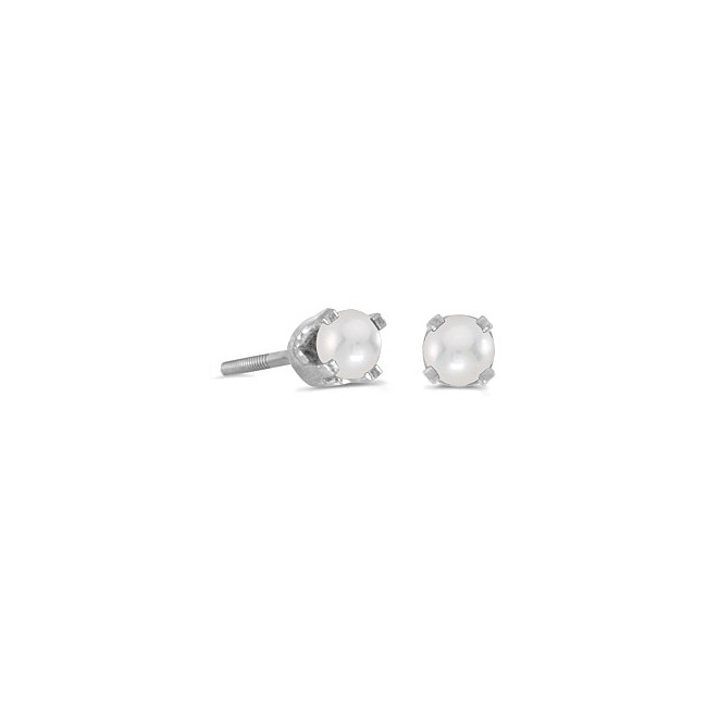 14k White Gold Pearl Screw-back Stud Earrings