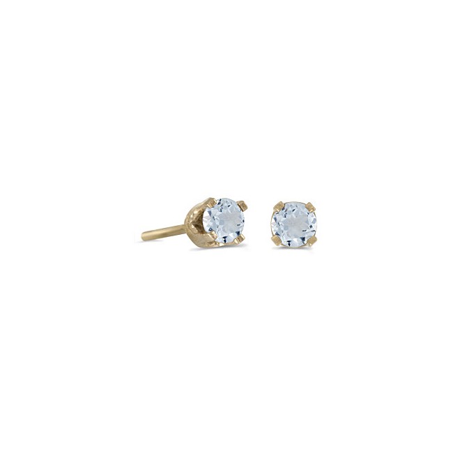 14k Yellow Gold Round Aquamarine Stud Earrings