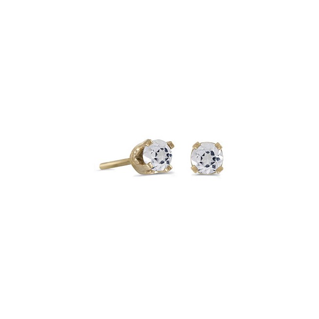 14k Yellow Gold Round White Topaz Stud Earrings