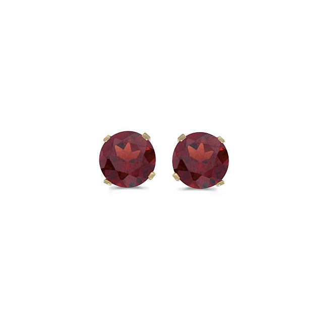 14k Yellow Gold Round Garnet Stud Earrings