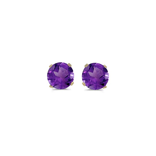 14k Yellow Gold Round Amethyst Stud Earrings