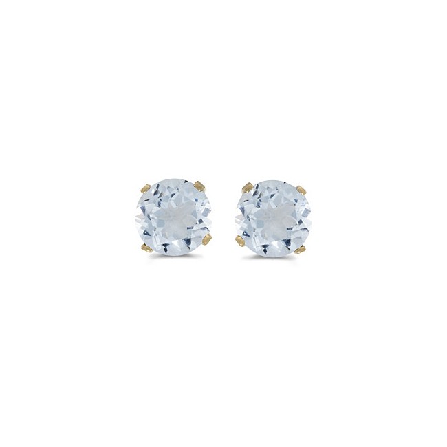 14k Yellow Gold Round Aquamarine Stud Earrings