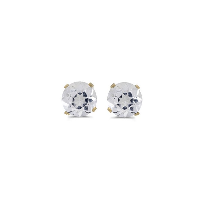 14k Yellow Gold Round White Topaz Stud Earrings