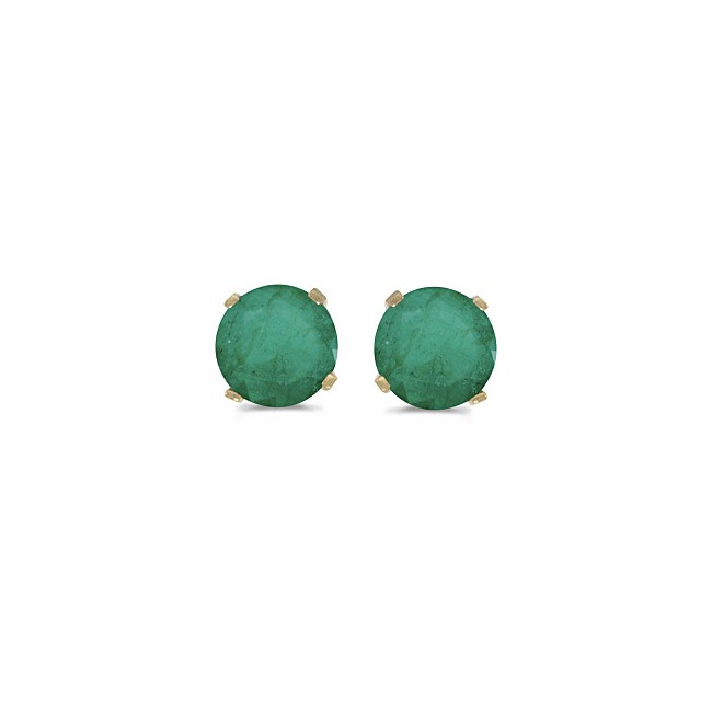 14k Yellow Gold Round Emerald Stud Earrings