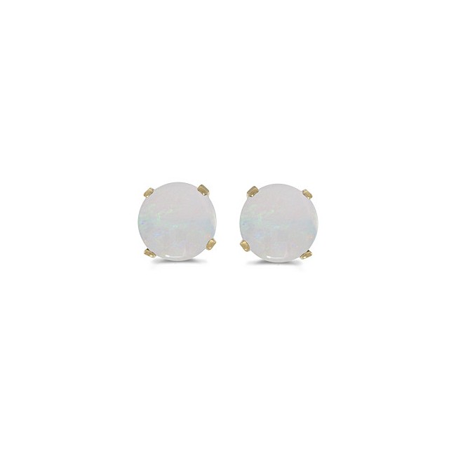 14k Yellow Gold Round Opal Stud Earrings